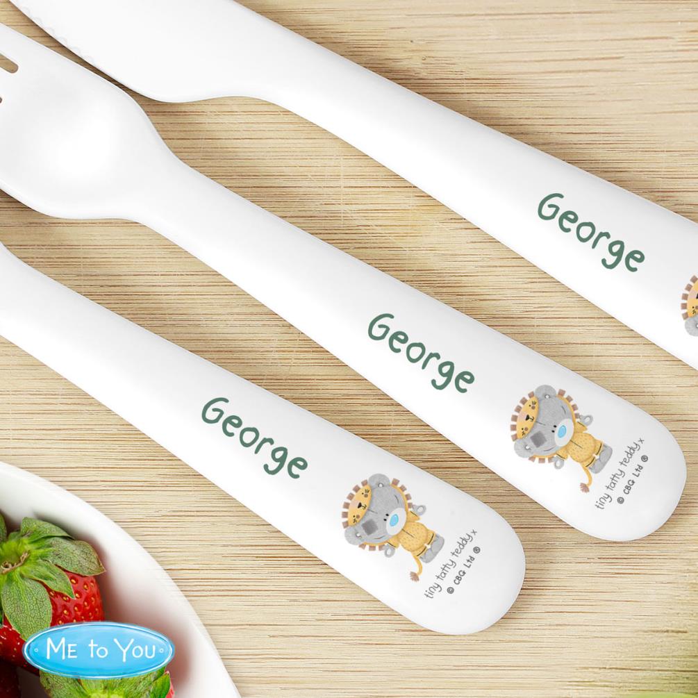 Personalised Tiny Tatty Teddy Jungle Animals Plastic 3 Pc Cutlery Set Extra Image 3